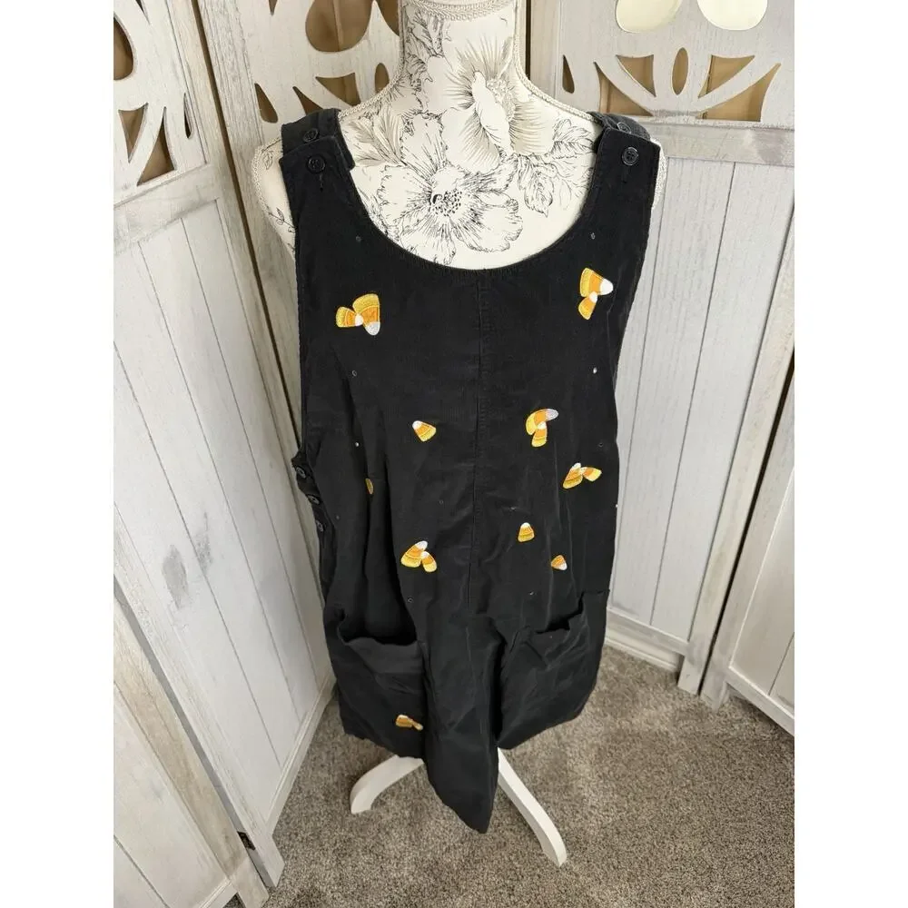 Vintage Quaker Factory Corduroy Overall Dress Candy Corn Teachercore Large